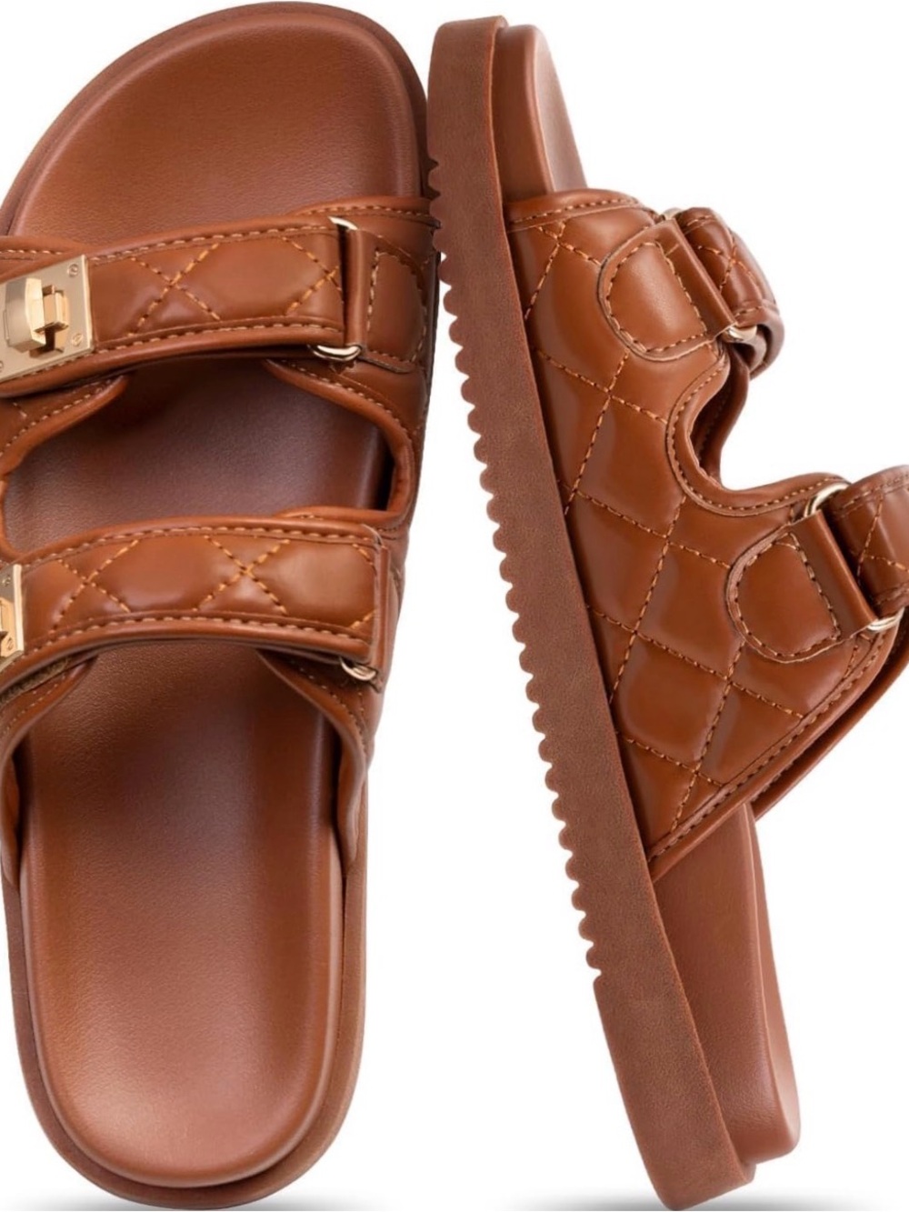 Quilted Brown Women's Slide Sandals